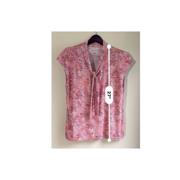 Talbots Tie Neck Sleeveless Blouse Abstract Dot Pink White Size XL Stretch Boho - Picture 8 of 9